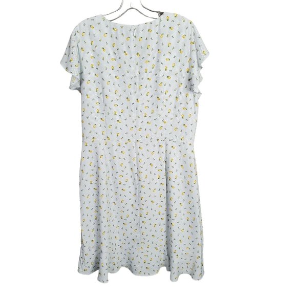 Loft Size 14 Dress Long Gingham Floral Flutter Sleeve Faux Wrap Ruffle Hem Lined - Picture 3 of 15